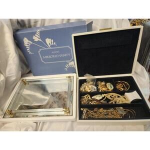 Avon Vintage 48 Pcs Jewelry Lot With Vintage Jewelry Box N Vanity Tray NIB